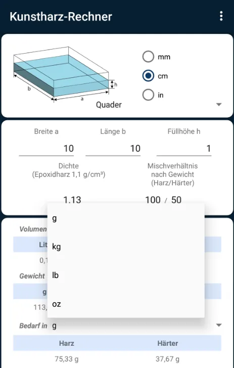 Epoxy Resin Calculator | Indus Appstore | Screenshot