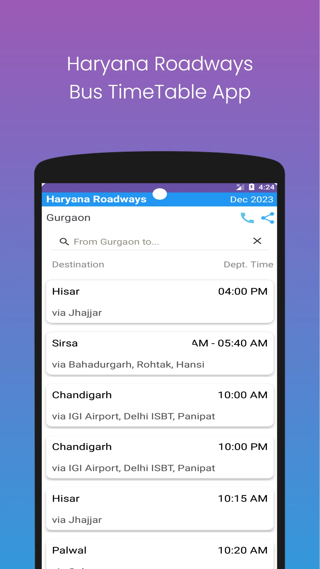 Haryana Roadways Bus Timetable | Indus Appstore | Screenshot