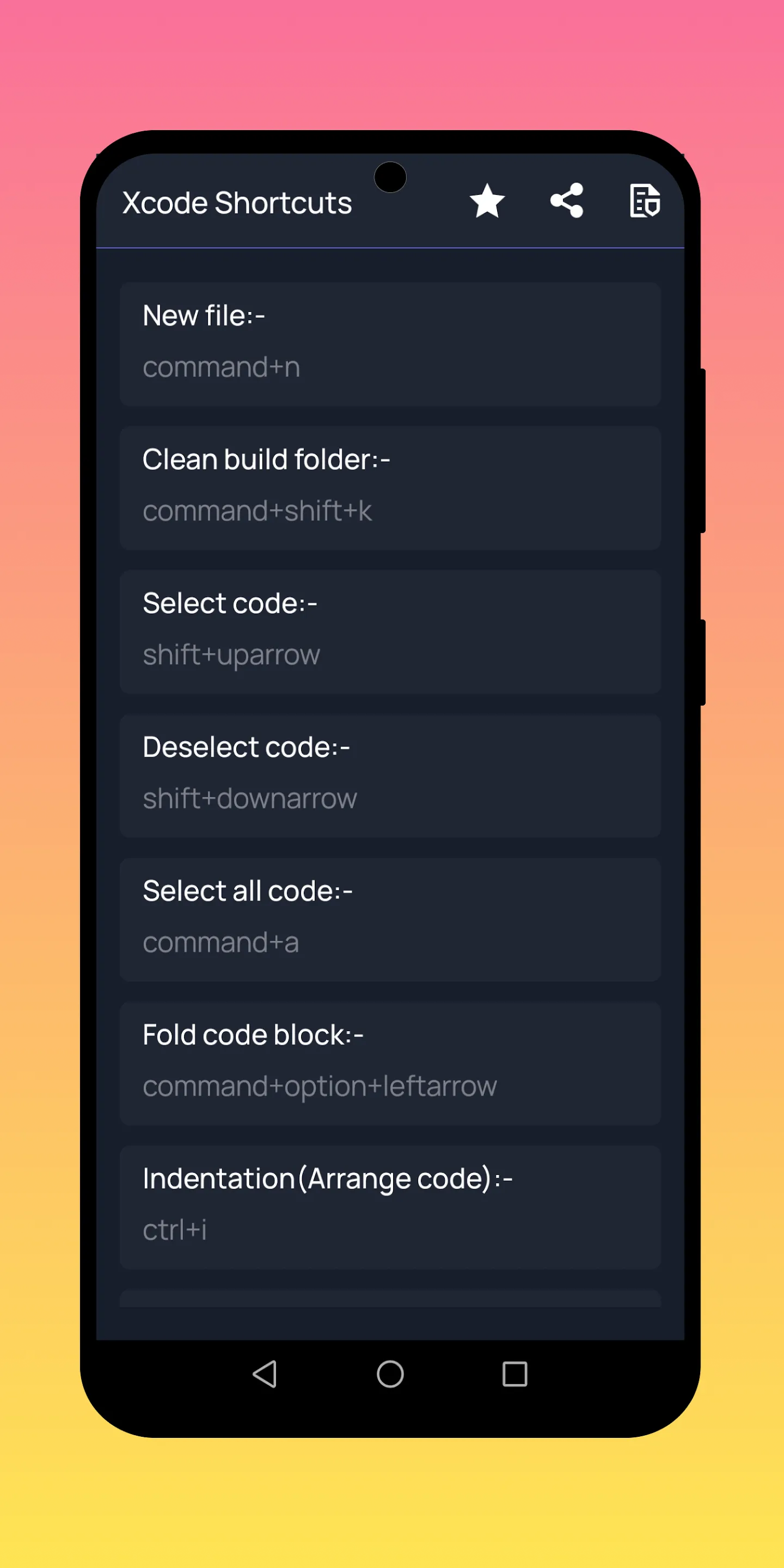 Xcode Shortcuts | Indus Appstore | Screenshot