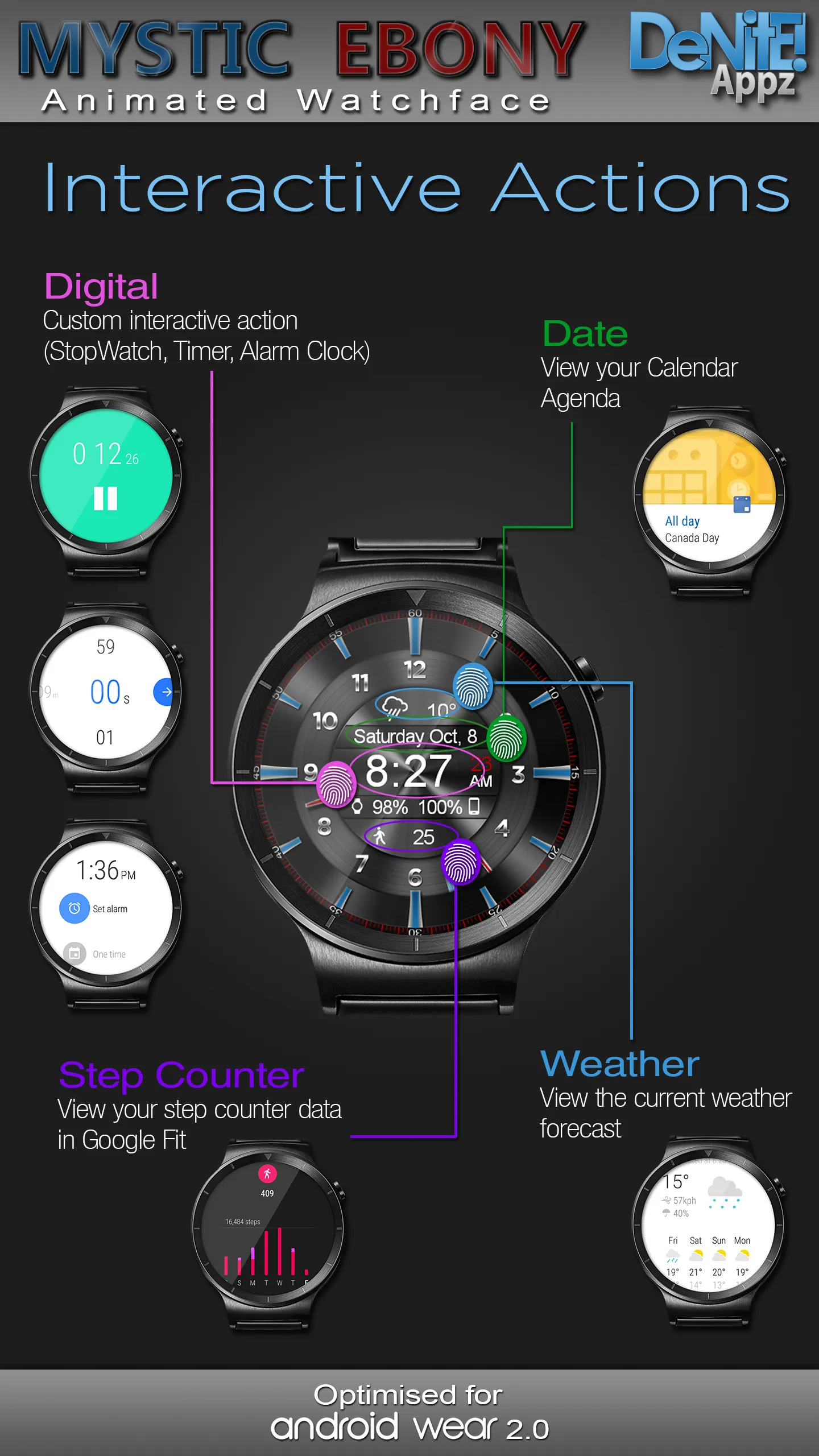 Mystic Ebony HD Watch Face | Indus Appstore | Screenshot