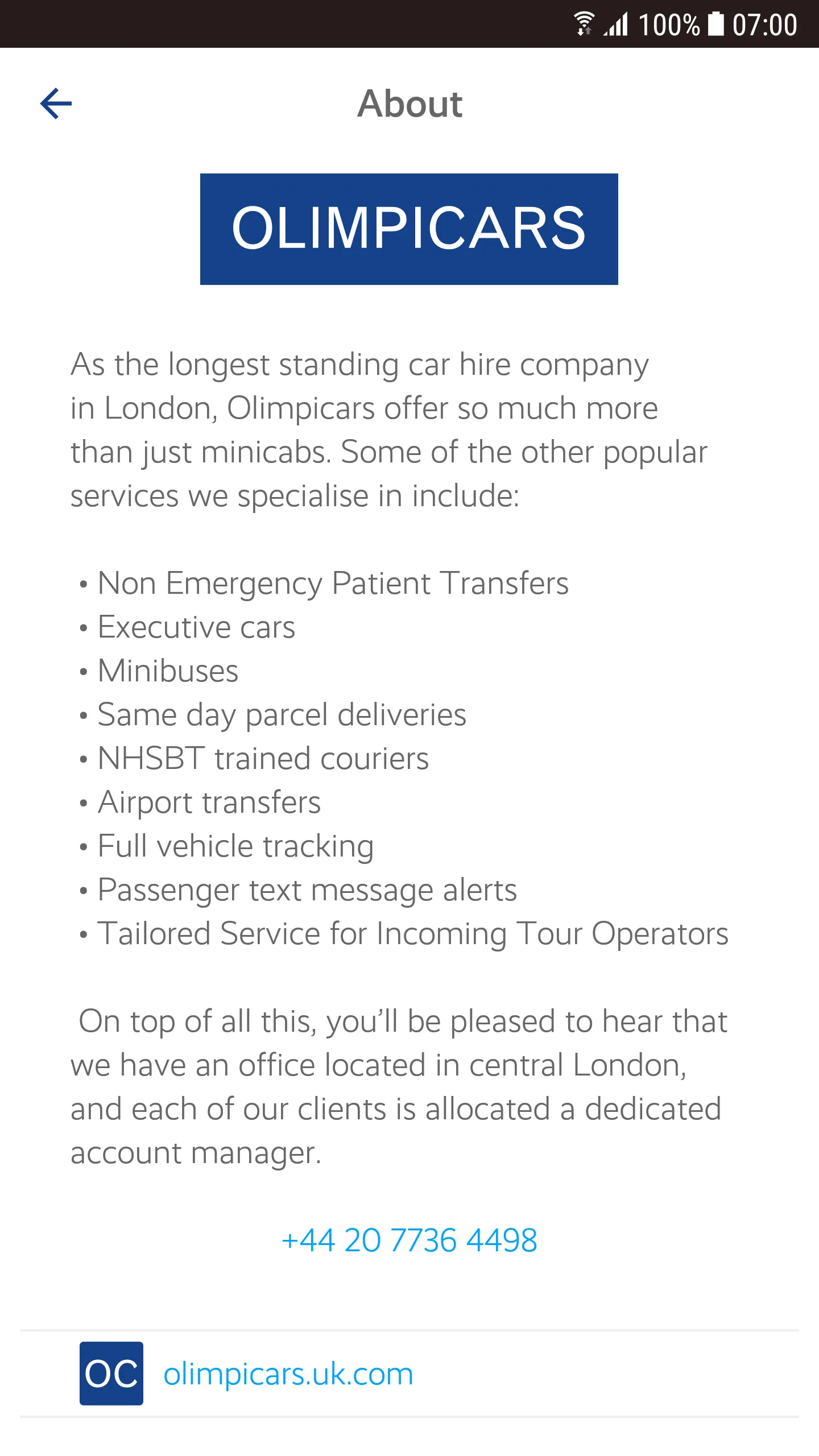 Olimpicars London minicabs | Indus Appstore | Screenshot