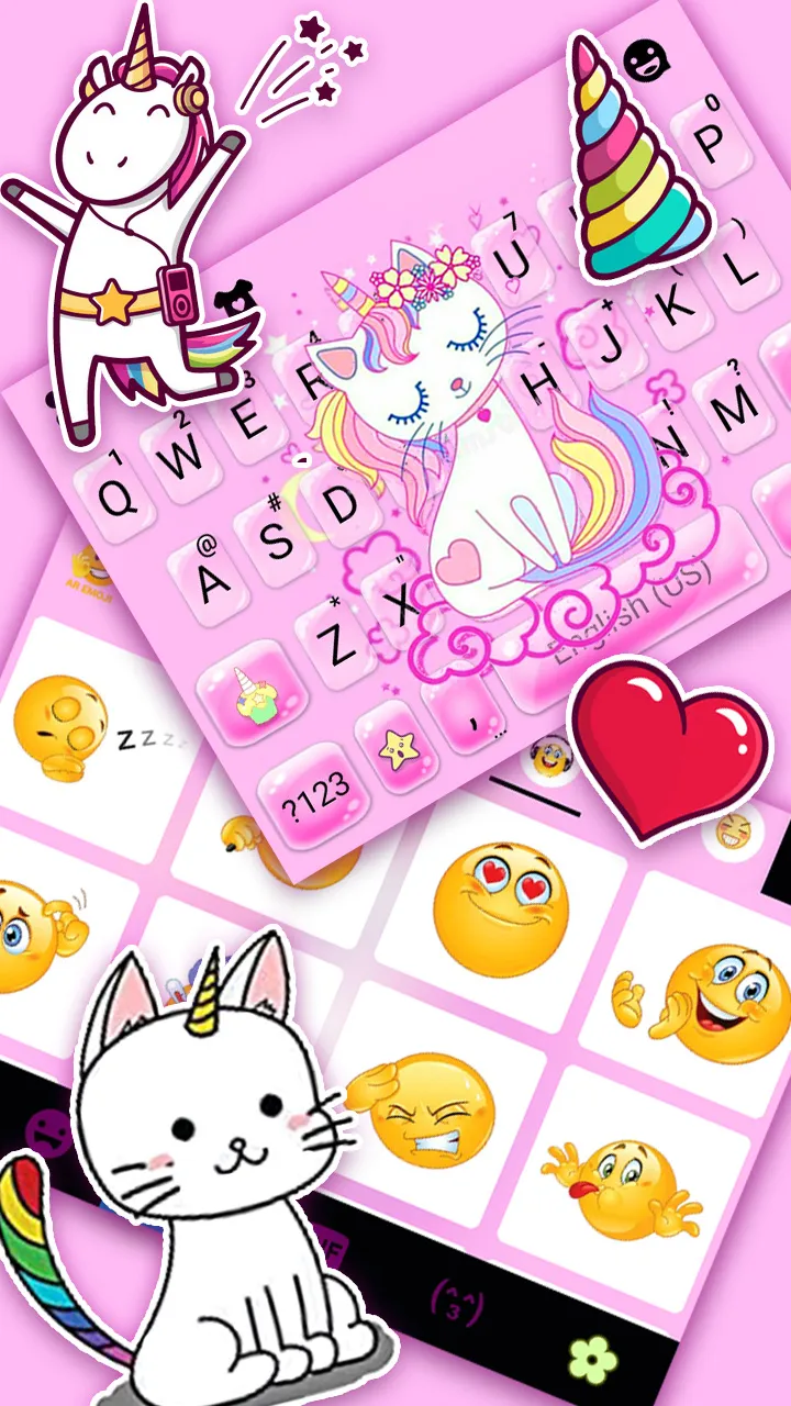 Pink Cat Unicorn Keyboard Back | Indus Appstore | Screenshot