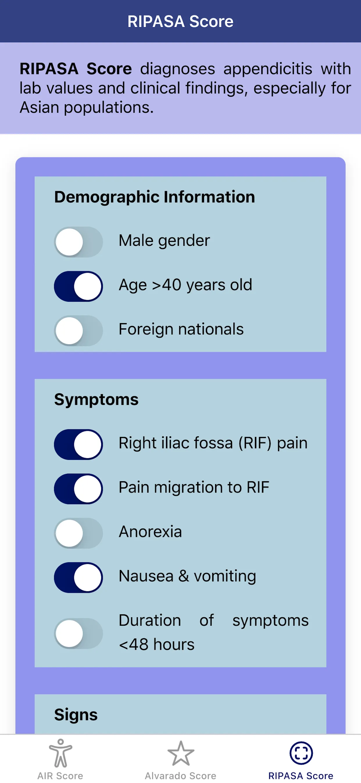 Pocket Appendicitis Score | Indus Appstore | Screenshot