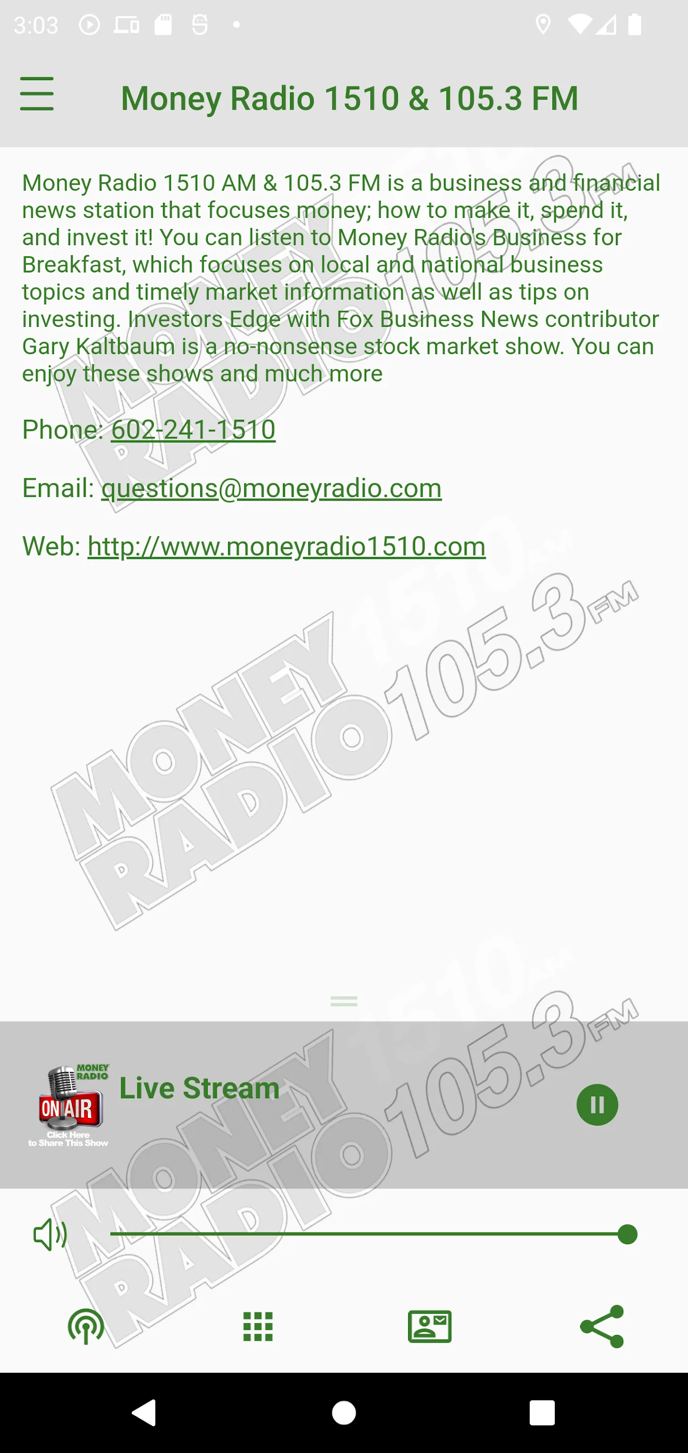 Money Radio 1510 & 105.3 | Indus Appstore | Screenshot