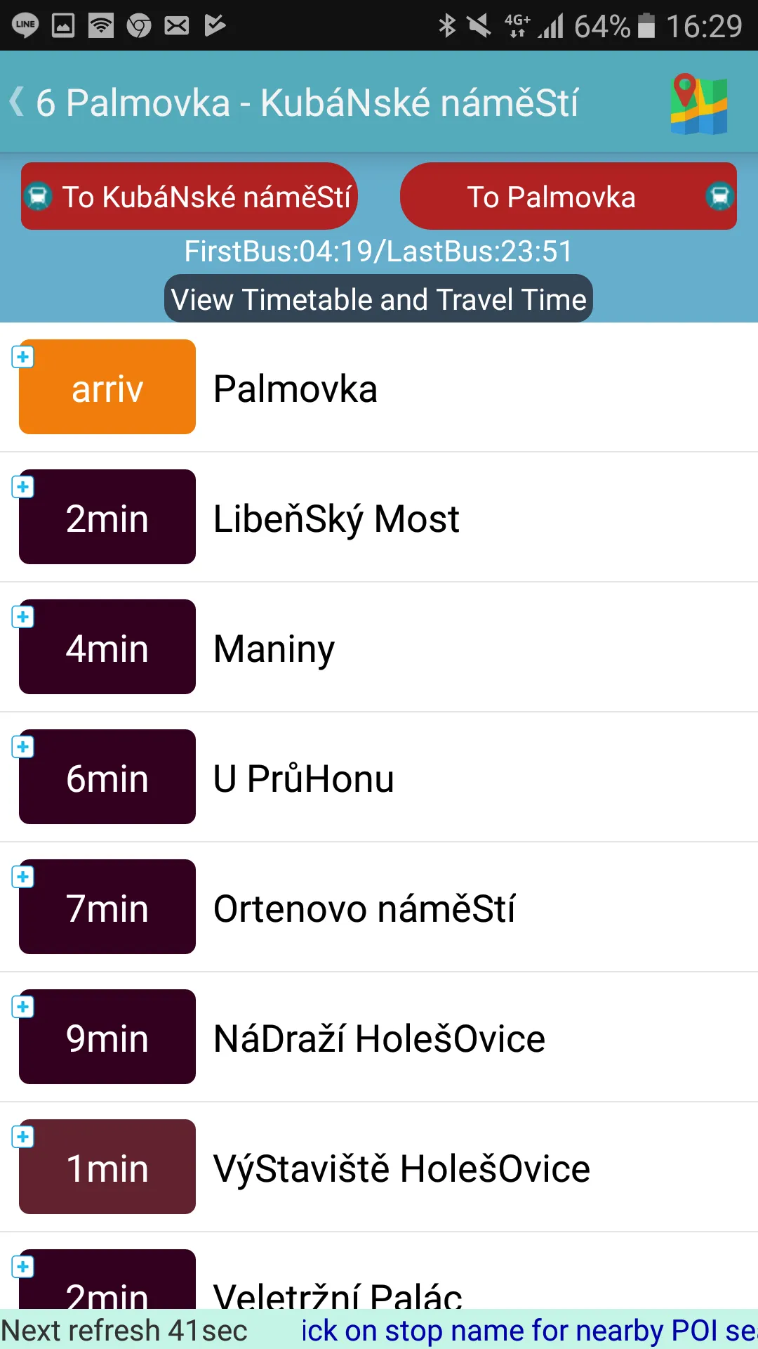 Praha bus timetable | Indus Appstore | Screenshot