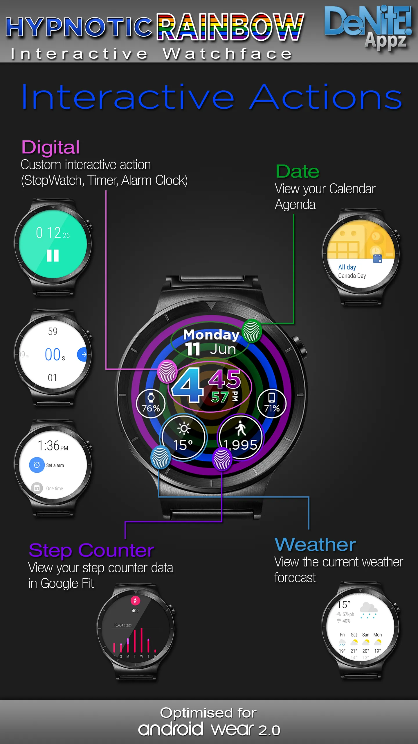 Hypnotic Rainbow Watch Face | Indus Appstore | Screenshot