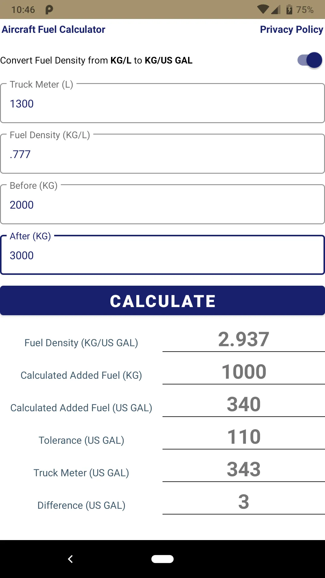 Aircraft Fuel Calculator | Indus Appstore | Screenshot