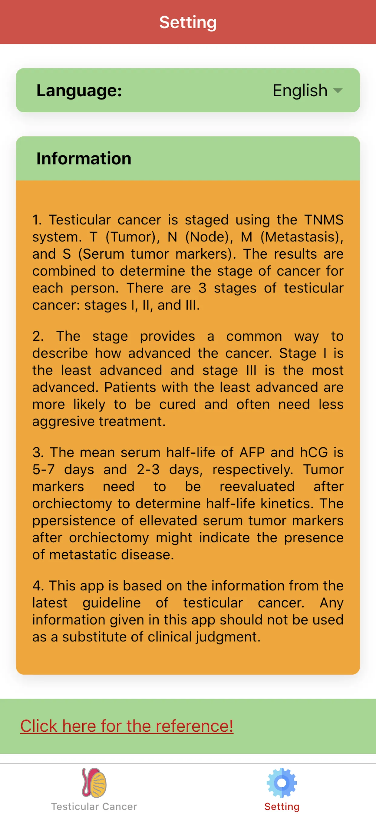 Testicular Cancer Staging | Indus Appstore | Screenshot