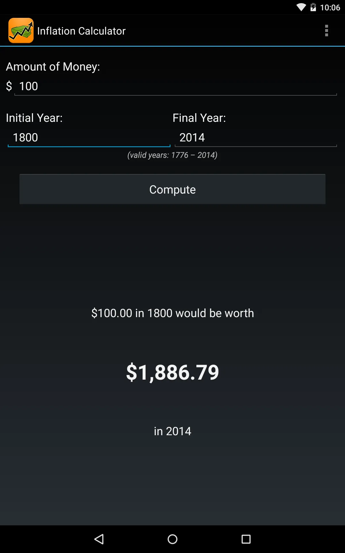 Inflation Calculator 1776-now | Indus Appstore | Screenshot