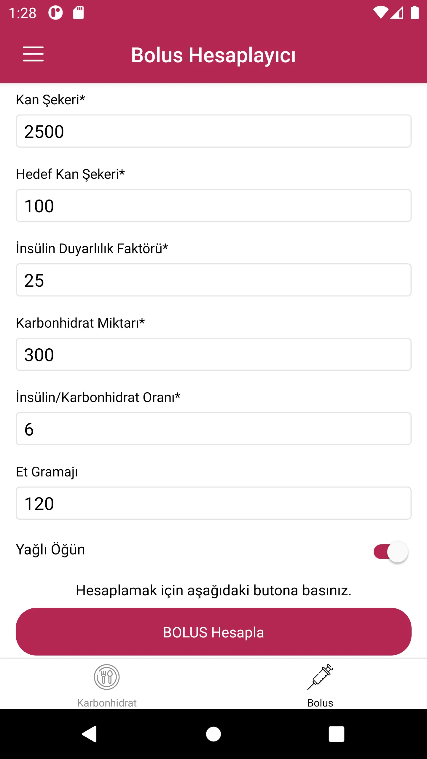 Karbonhidrat-Bolus Hesaplayıcı | Indus Appstore | Screenshot