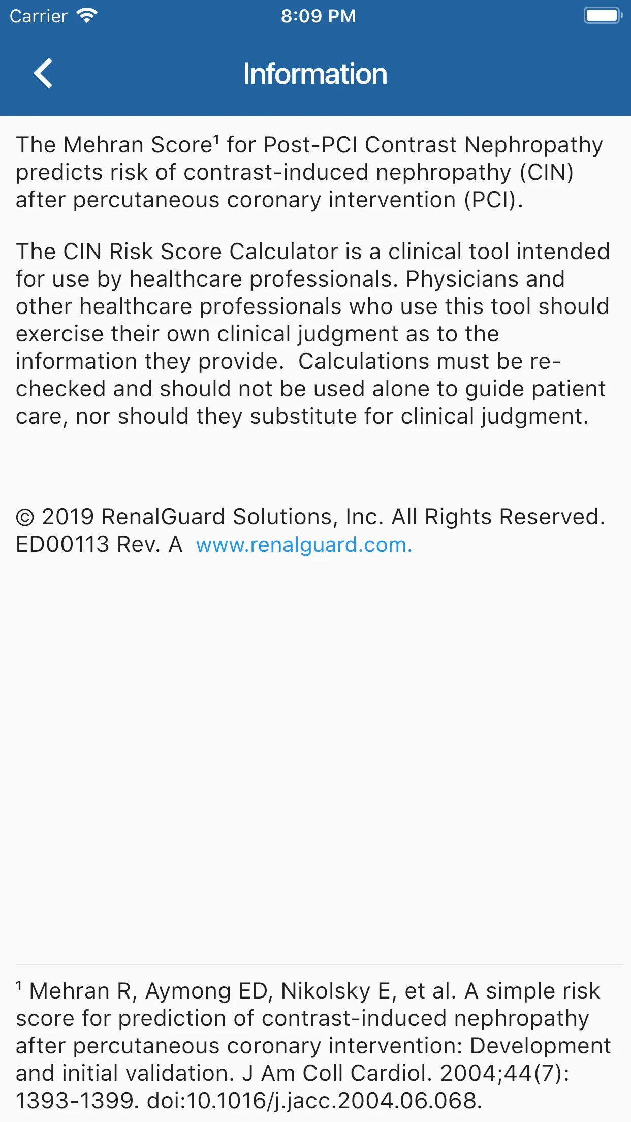 RenalGuard® AKI Calculator | Indus Appstore | Screenshot