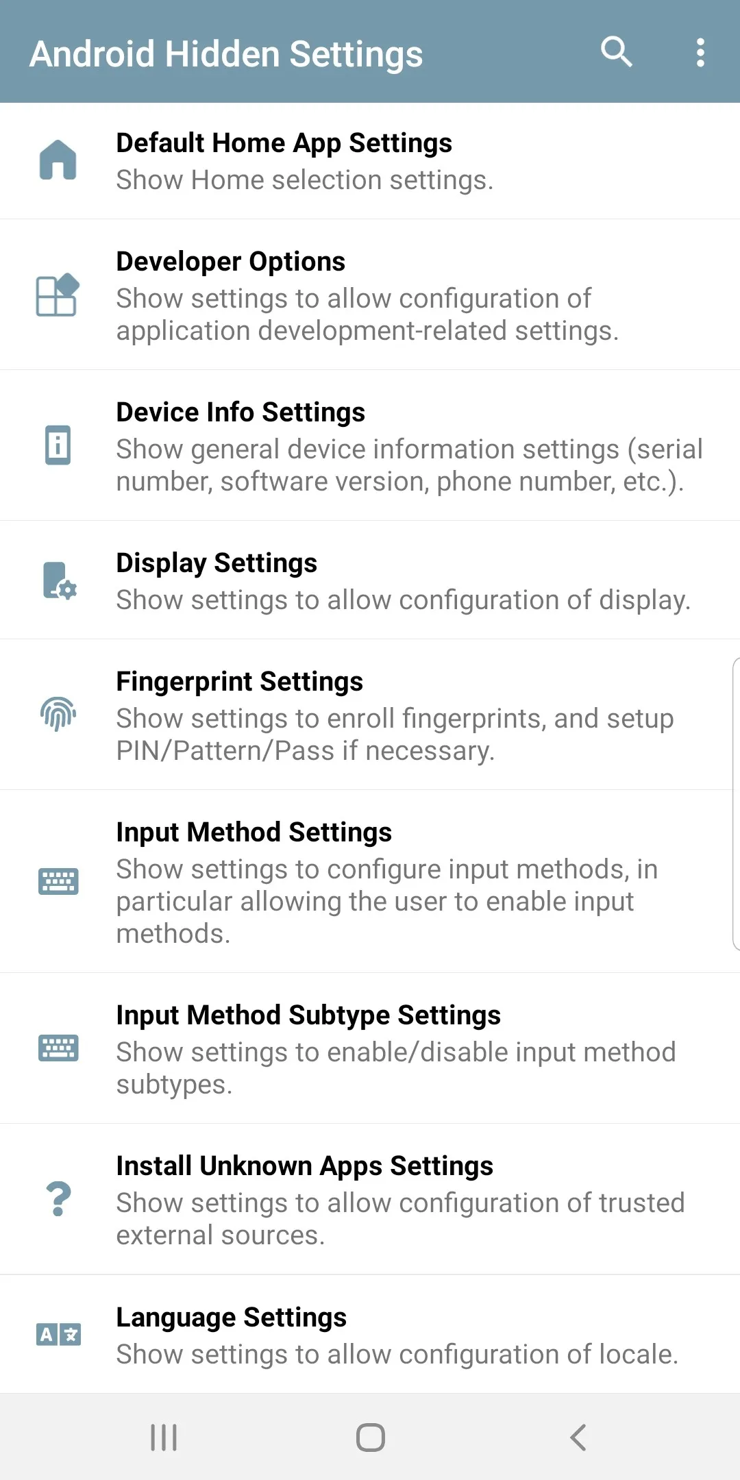 Android Hidden Settings | Indus Appstore | Screenshot