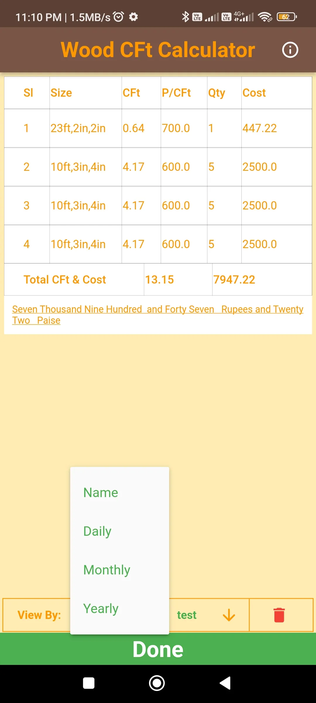 Wood CFT Calculator | Indus Appstore | Screenshot