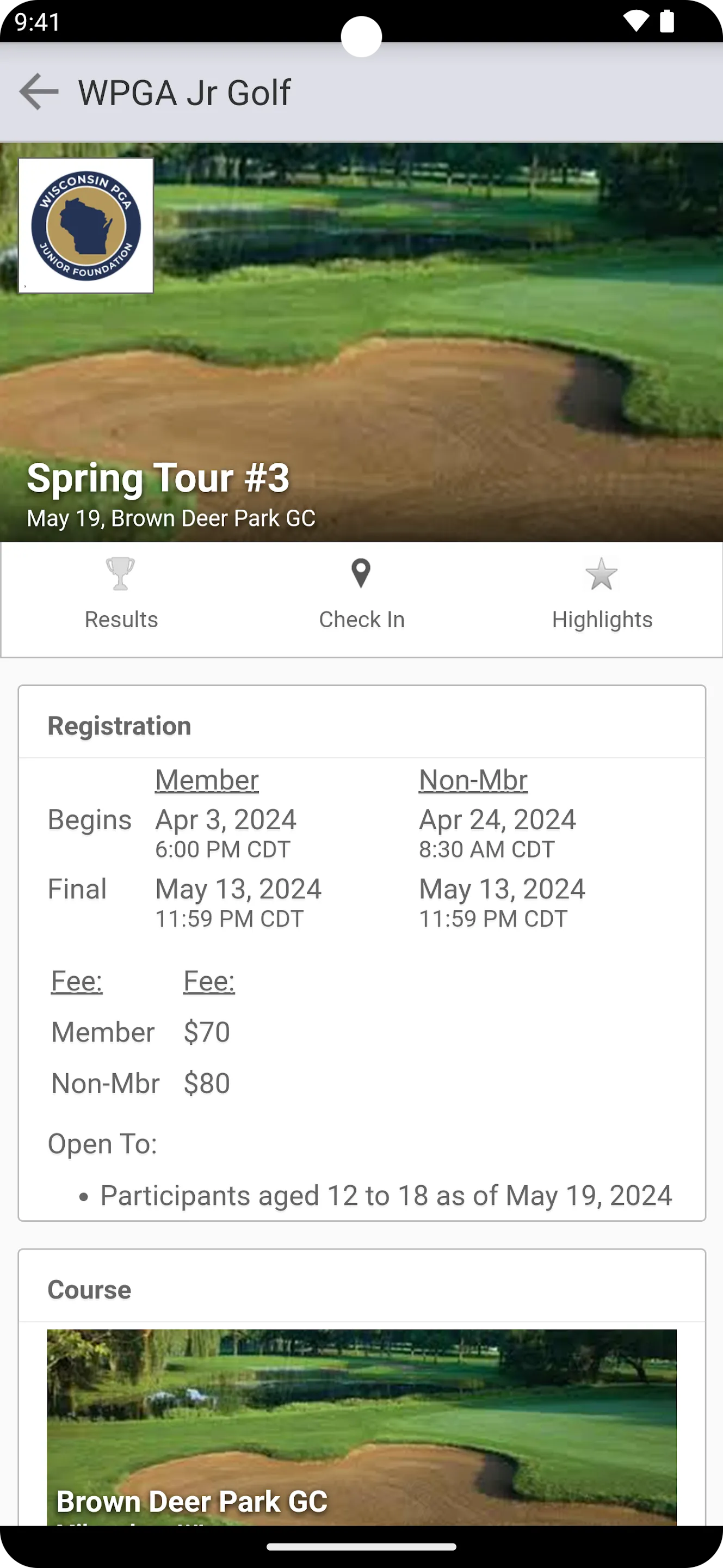 Wisconsin PGA Jr Foundation | Indus Appstore | Screenshot