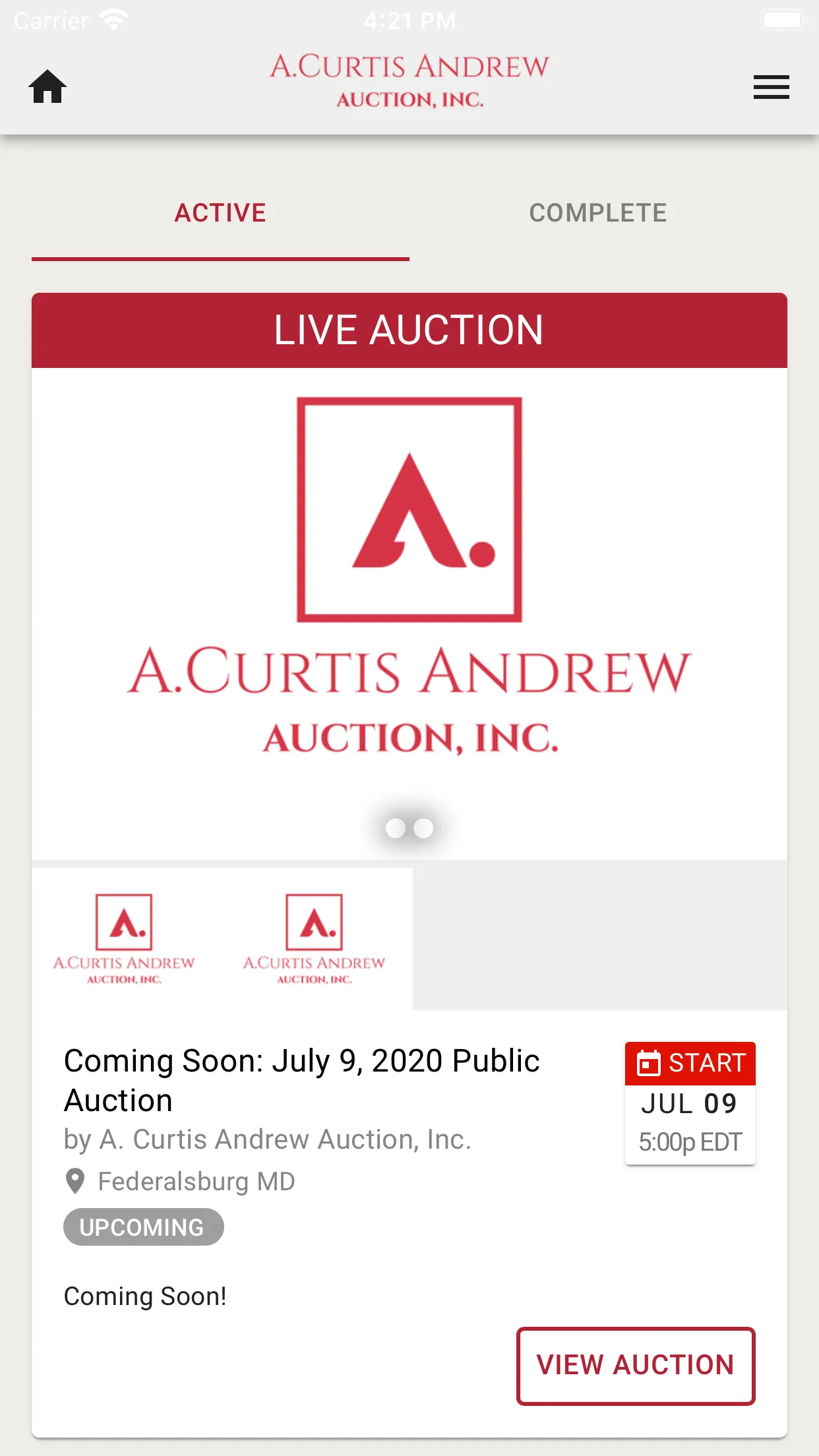 A. Curtis Andrew Auction | Indus Appstore | Screenshot