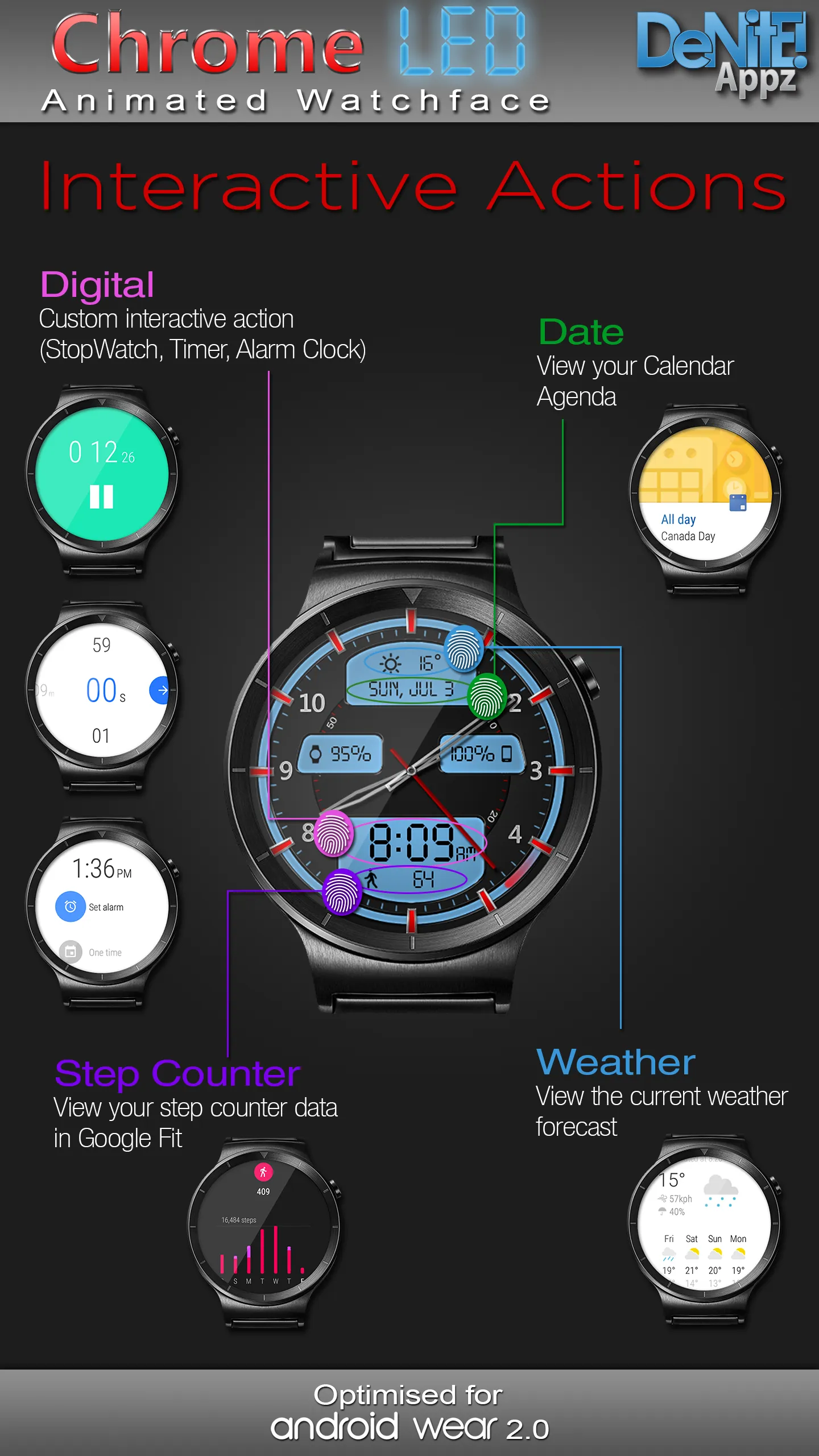 Chrome LED HD Watch Face | Indus Appstore | Screenshot