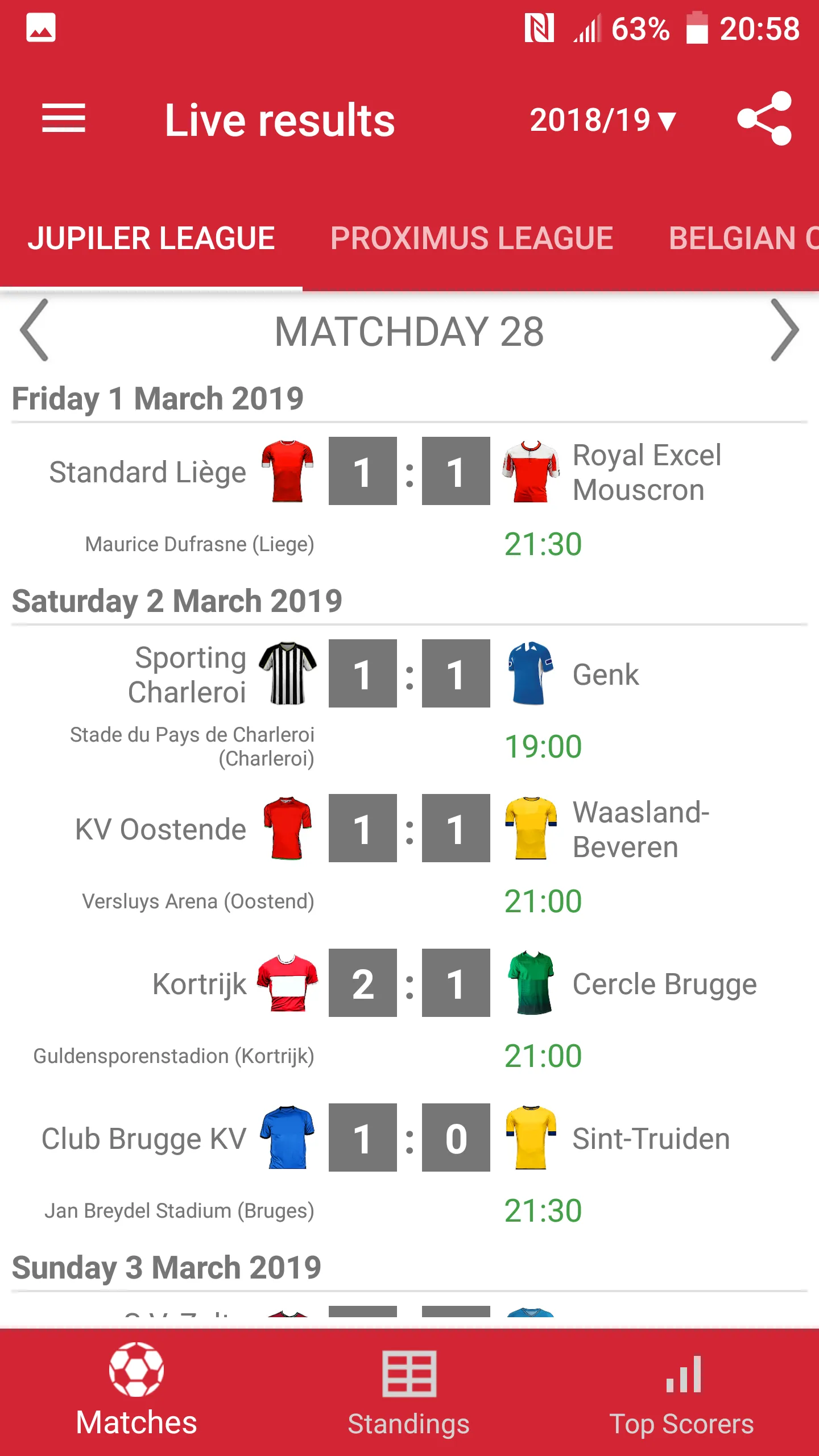 Live Scores Jupiler Pro League | Indus Appstore | Screenshot