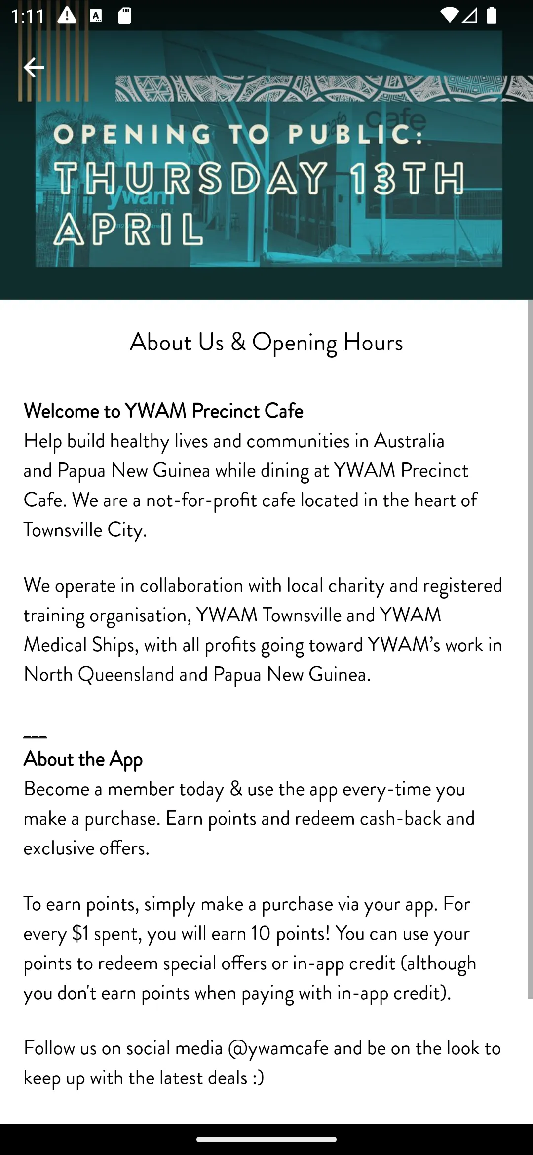 YWAM Precinct Cafe | Indus Appstore | Screenshot