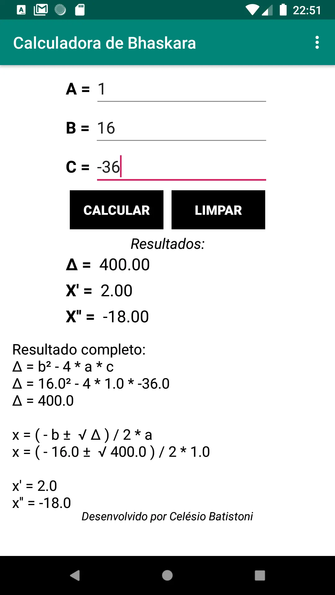 Calculadora de Bhaskara | Indus Appstore | Screenshot