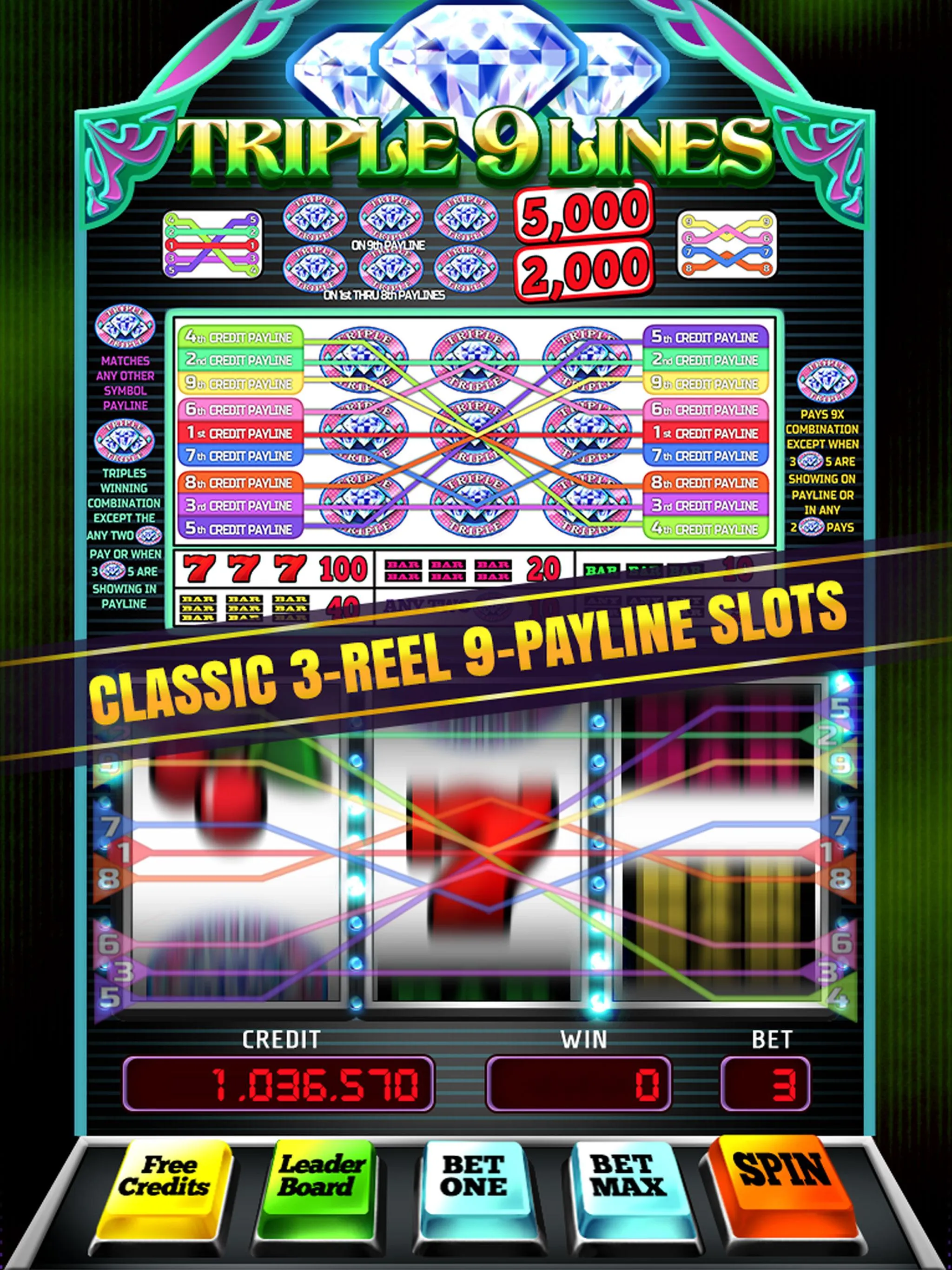 Triple 9 Lines Diamond Slots | Indus Appstore | Screenshot