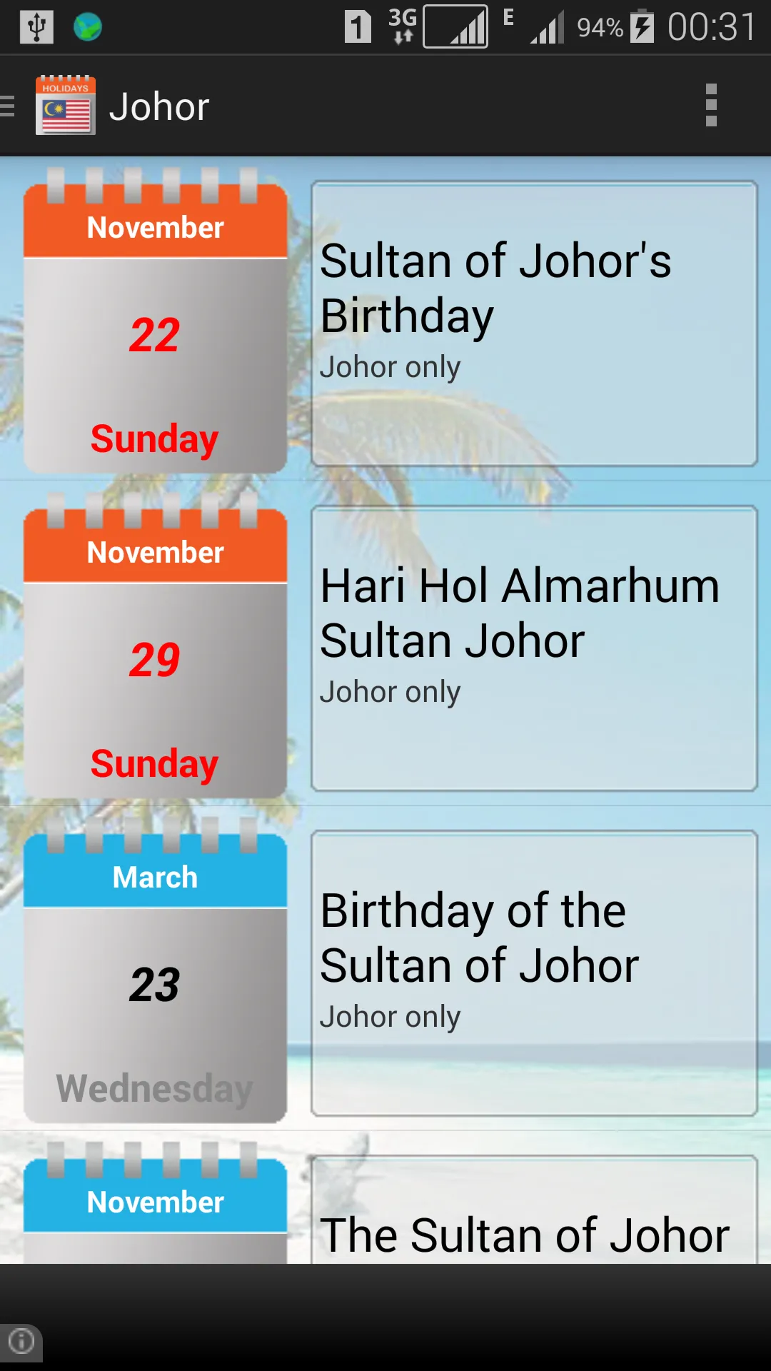 Malaysia Public Holidays | Indus Appstore | Screenshot