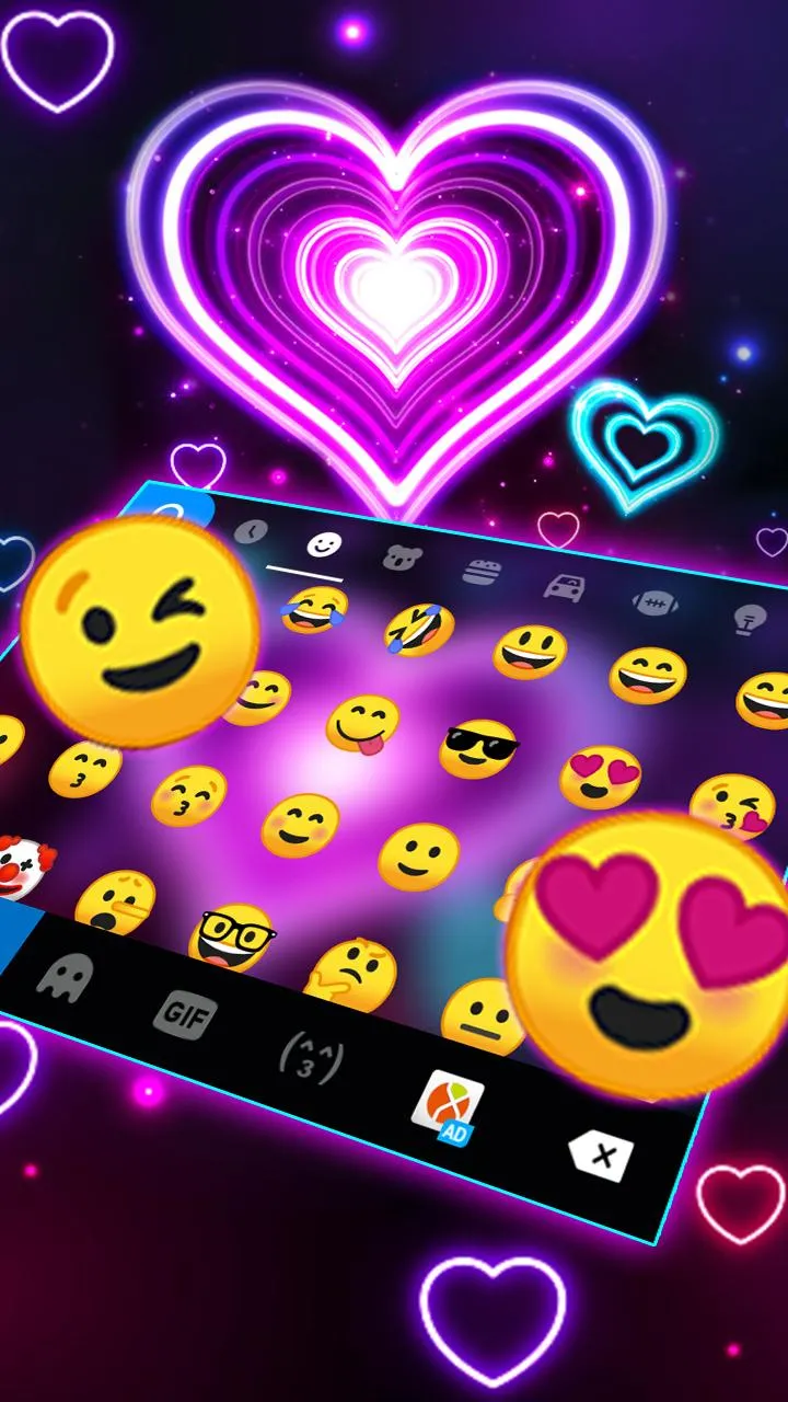 Neon 3d Heart Keyboard Theme | Indus Appstore | Screenshot