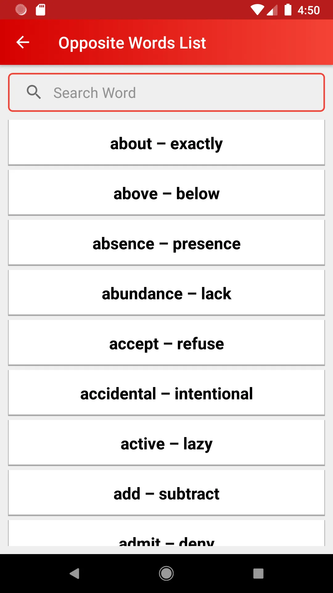 Opposite Words List  [Common w | Indus Appstore | Screenshot