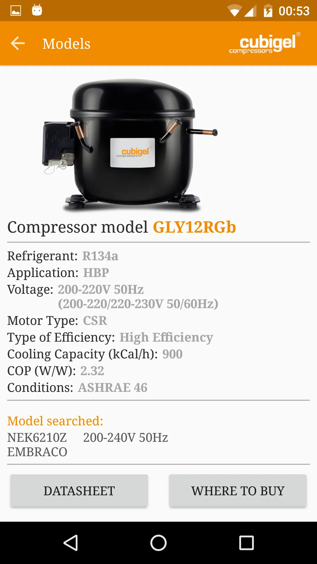 Cubigel Compressors Cross Ref. | Indus Appstore | Screenshot