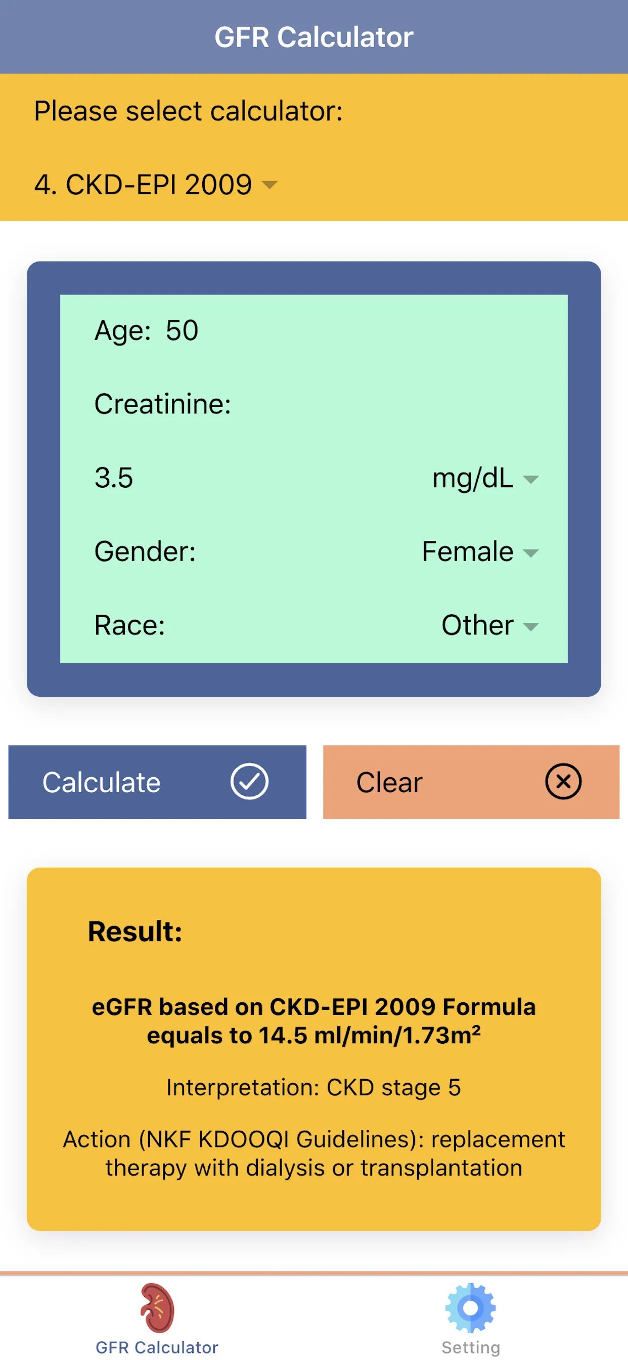 Pocket GFR Calculator | Indus Appstore | Screenshot