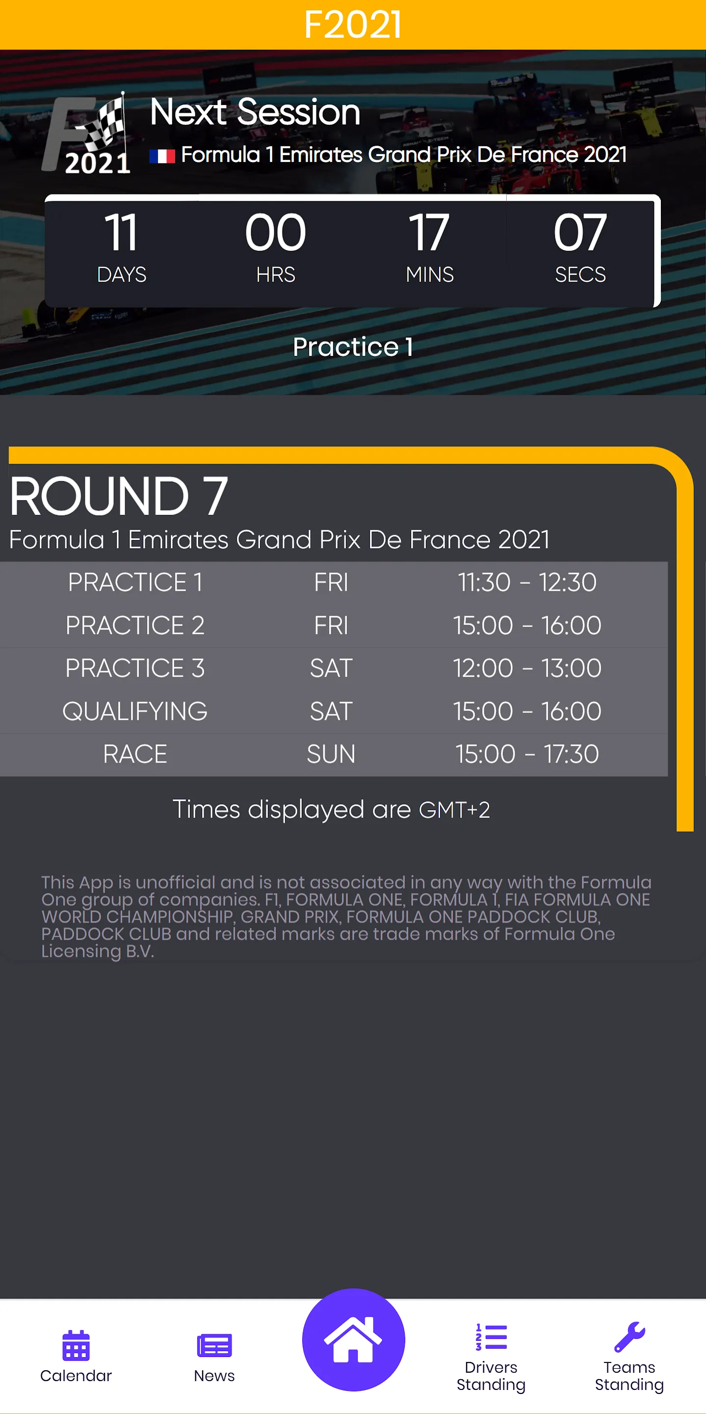 Formula 1 LiveTime/Calendar | Indus Appstore | Screenshot