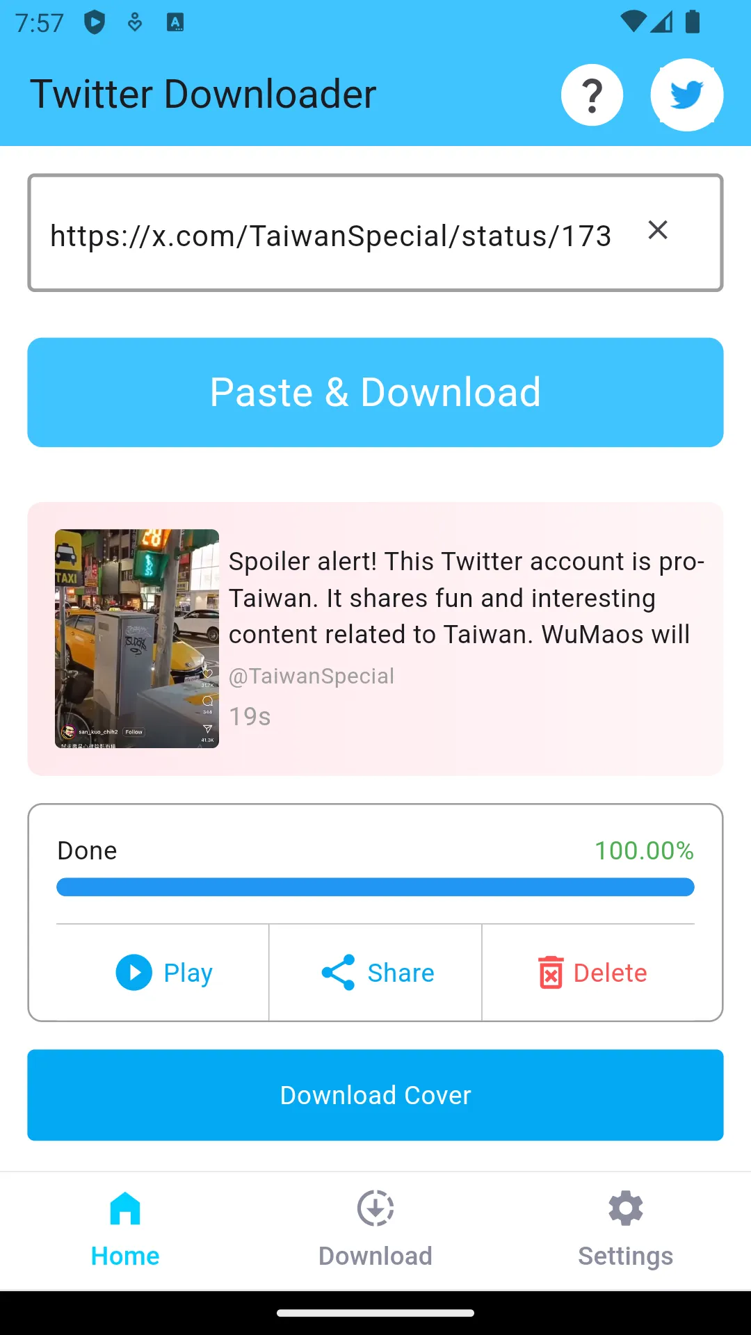 Twitter Video Downloader | Indus Appstore | Screenshot