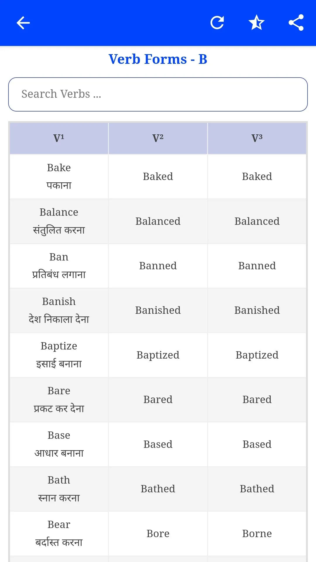 Verb Forms with Hindi Meanings | Indus Appstore | Screenshot