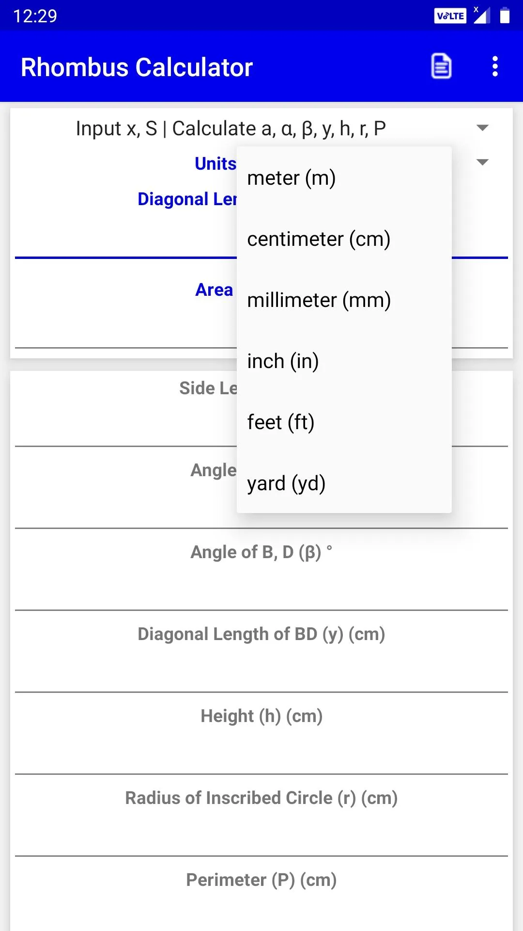 Rhombus Calculator | Indus Appstore | Screenshot