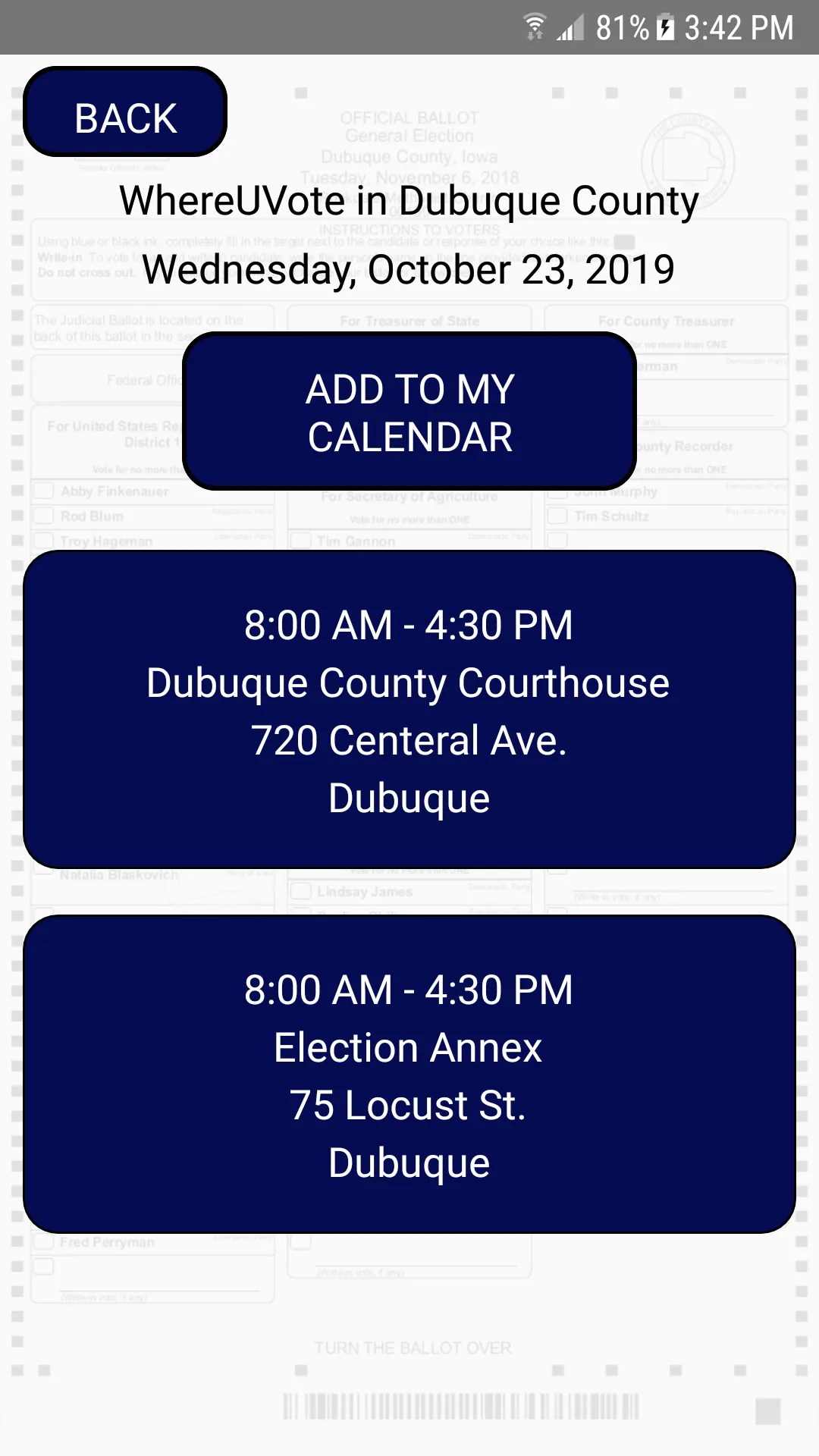 WhereUVote IA - Dubuque County | Indus Appstore | Screenshot