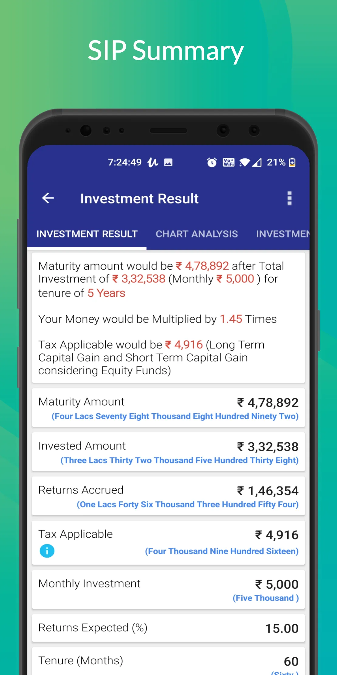 SIP Planner & SIP Calculator | Indus Appstore | Screenshot