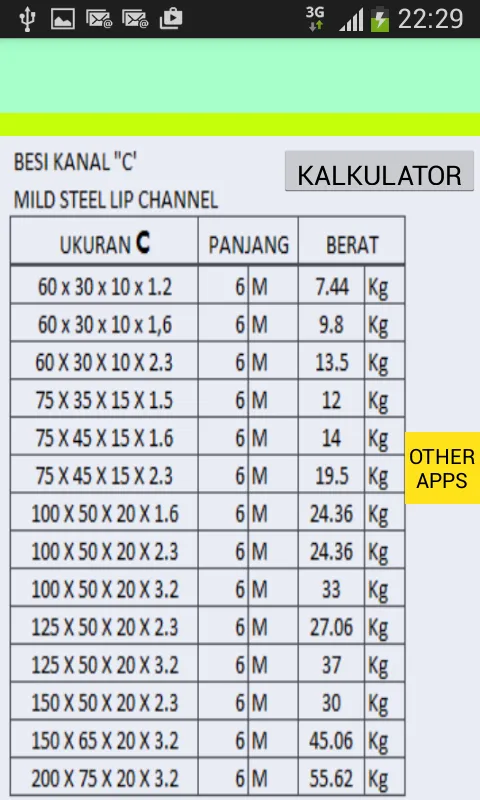 Kalkulator Tabel Berat Besi | Indus Appstore | Screenshot