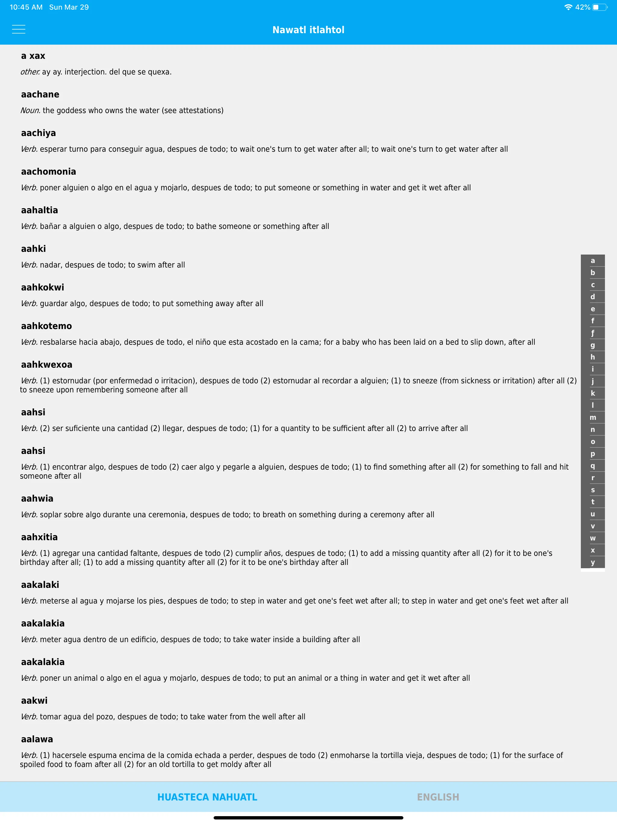 Trilingual Nahuatl Dictionary | Indus Appstore | Screenshot