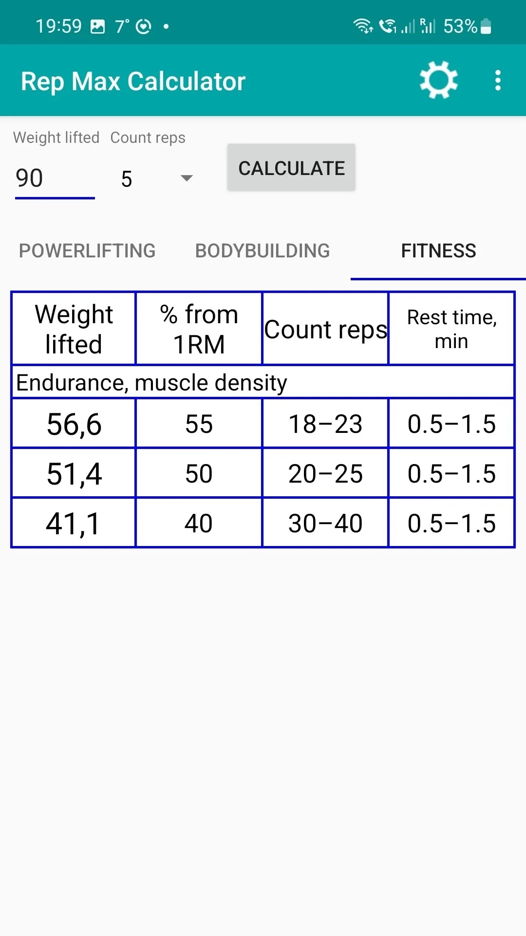 Rep Max Calculator | Indus Appstore | Screenshot