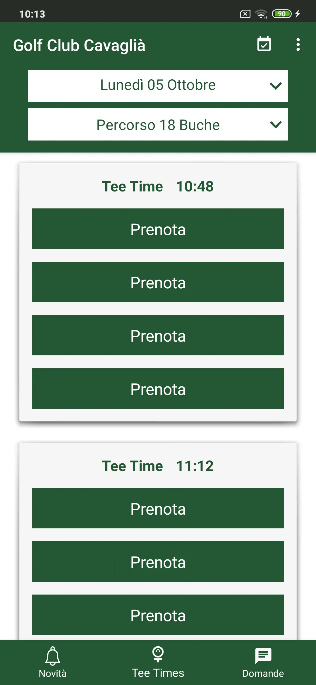 Tee Times - Golf Club Cavaglià | Indus Appstore | Screenshot