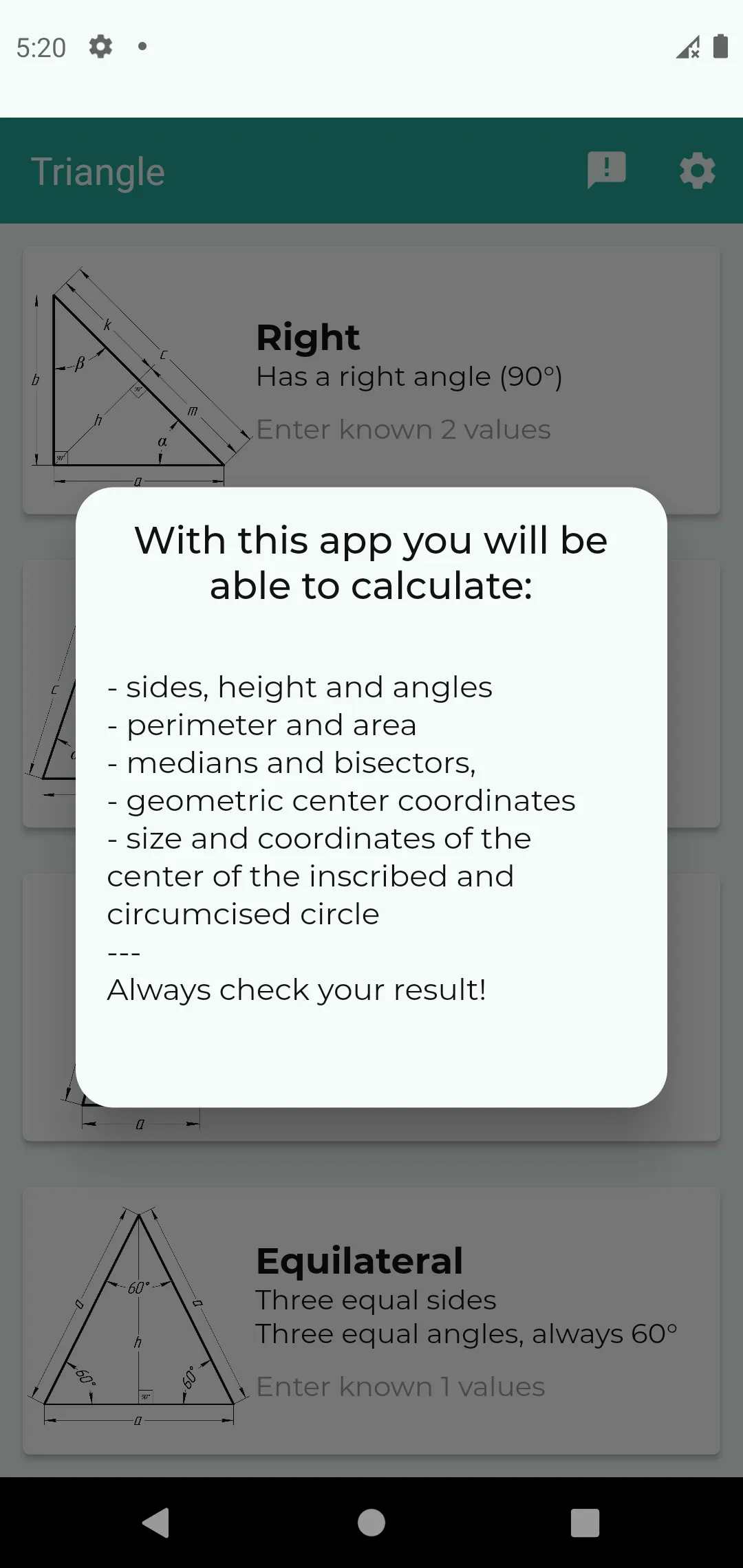 Triangle angle calculator | Indus Appstore | Screenshot