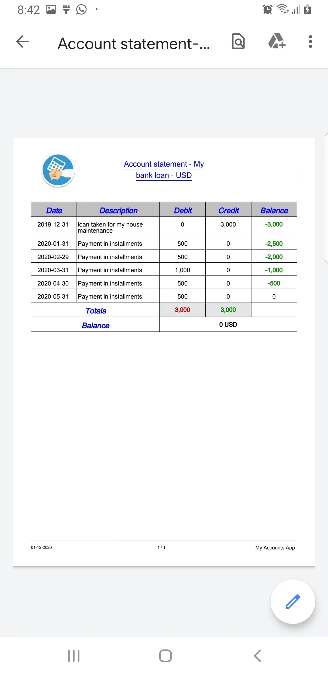 My Accounts Debit and Credit | Indus Appstore | Screenshot