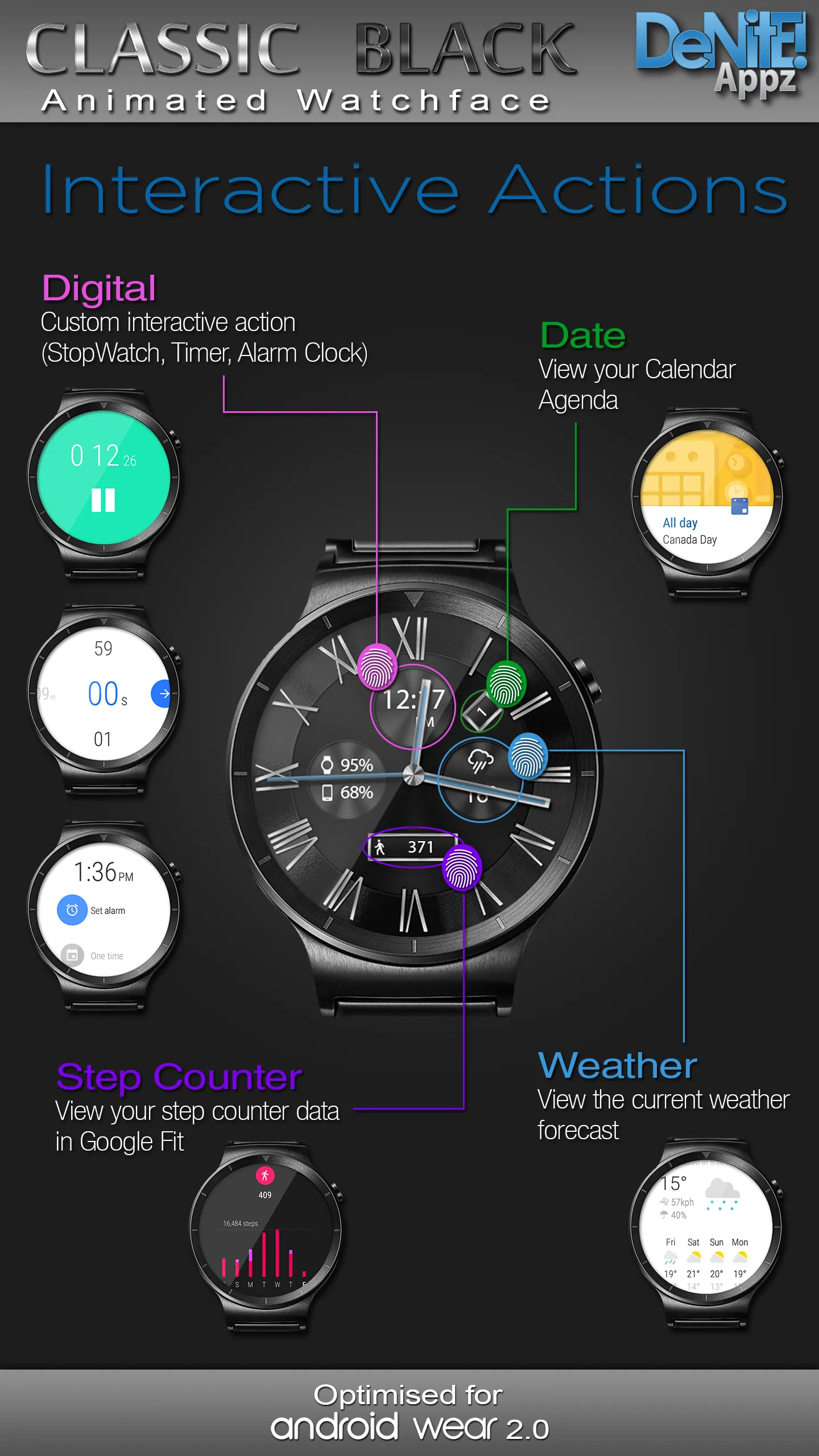 Classic Black HD Watch Face | Indus Appstore | Screenshot