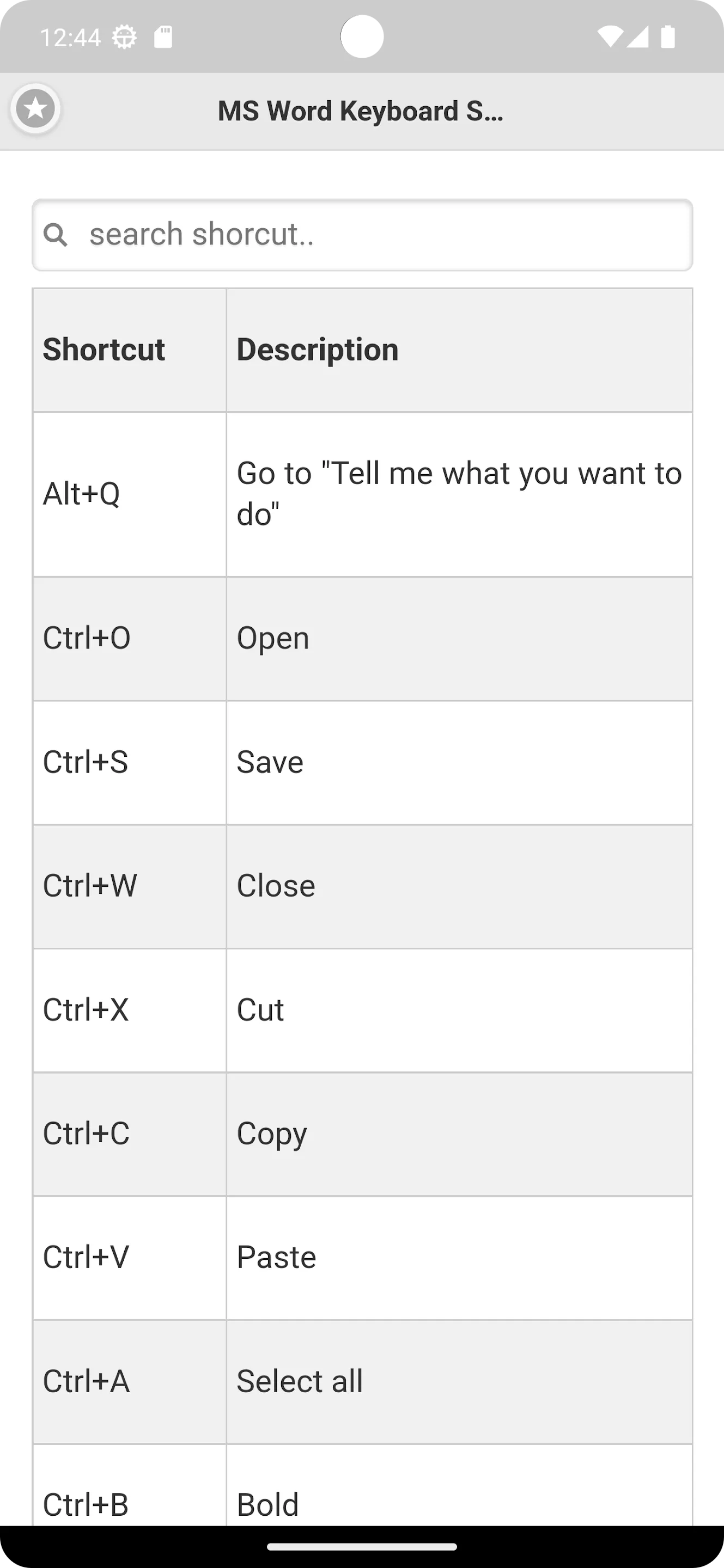 Shortcuts for MS Word | Indus Appstore | Screenshot