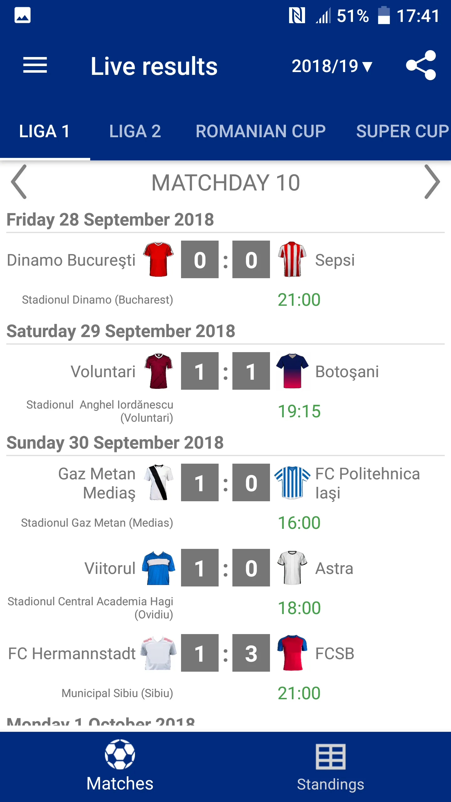 Live Scores for Liga 1 Romania | Indus Appstore | Screenshot