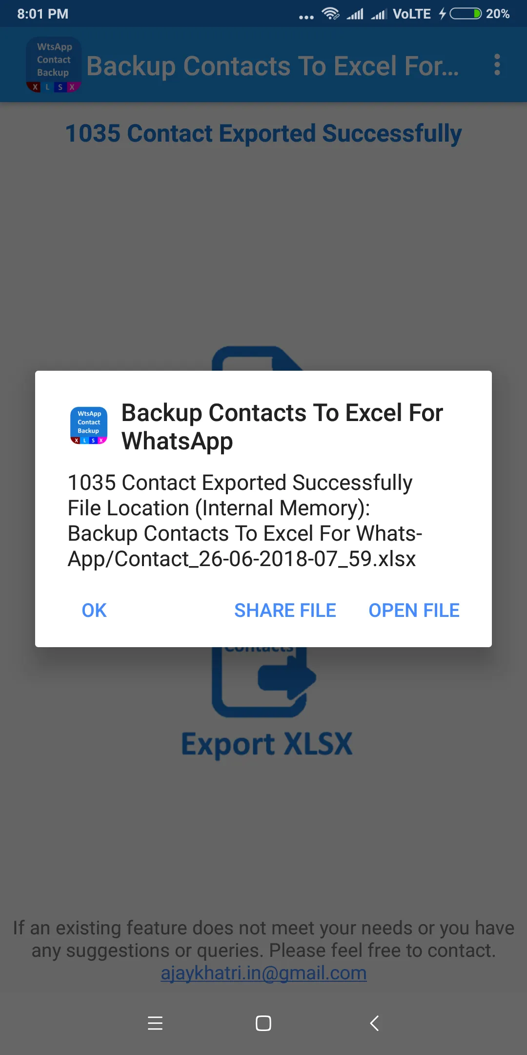 Backup Contacts To Excel For W | Indus Appstore | Screenshot