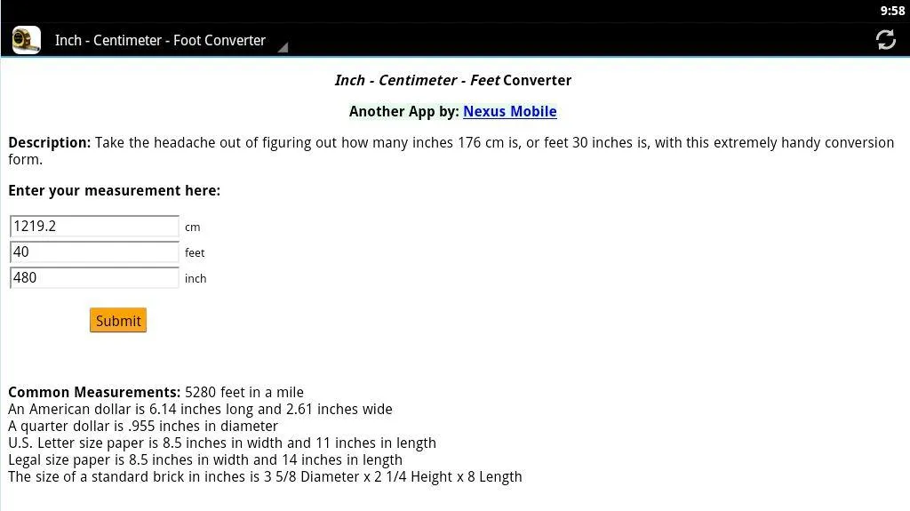 Inch/cm/Foot Conversion | Indus Appstore | Screenshot