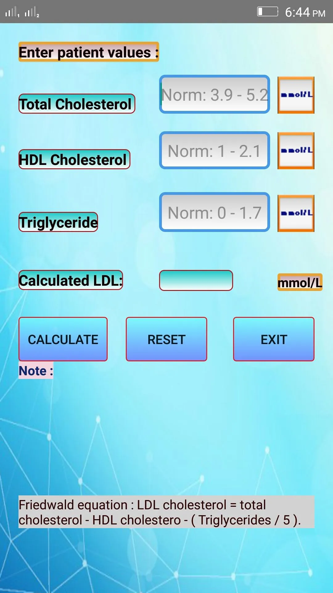 LDL Cholesterol Calculator | Indus Appstore | Screenshot