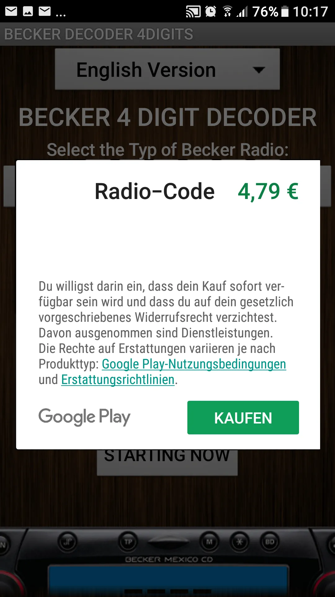 Becker 4Digit Radio Code | Indus Appstore | Screenshot