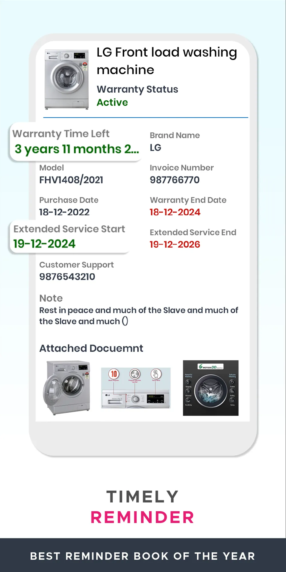 Warranty Reminder Book | Indus Appstore | Screenshot