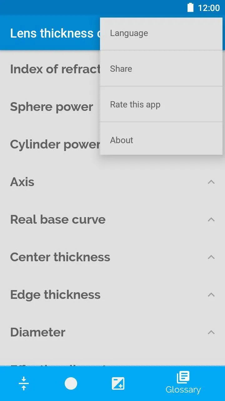 Lens thickness calculator | Indus Appstore | Screenshot